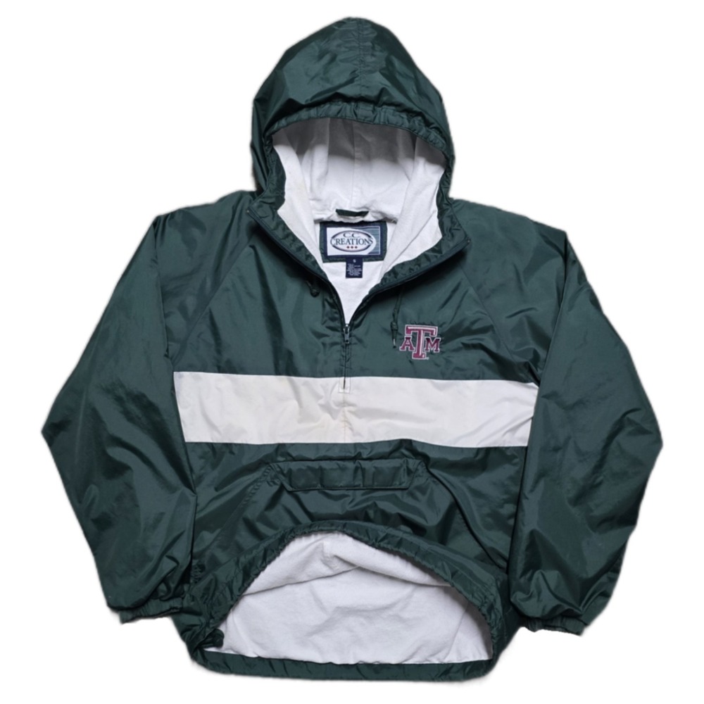 Vintage 90s Texas A&M‎ Half Zip Lined Windbreaker Jacket Mens Small Green Hooded